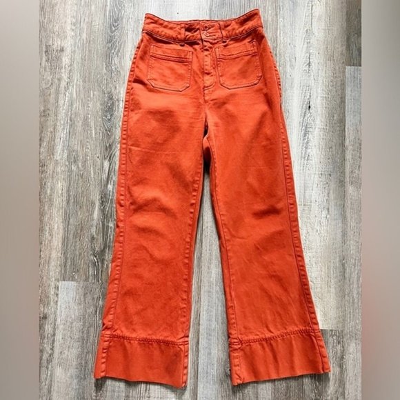 Faherty Rust Uma High Waisted Cropped Wide Leg Pants- - Picture 3 of 7